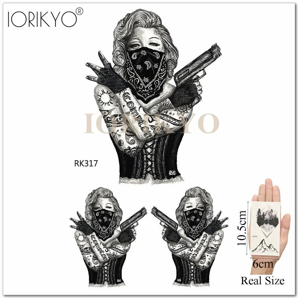 Old School Sexy Water Transfer Tattoo Stickers Women Body Art Drawing Temporary Tattoo Punk Girls Adults Love Waterproof Tatoos