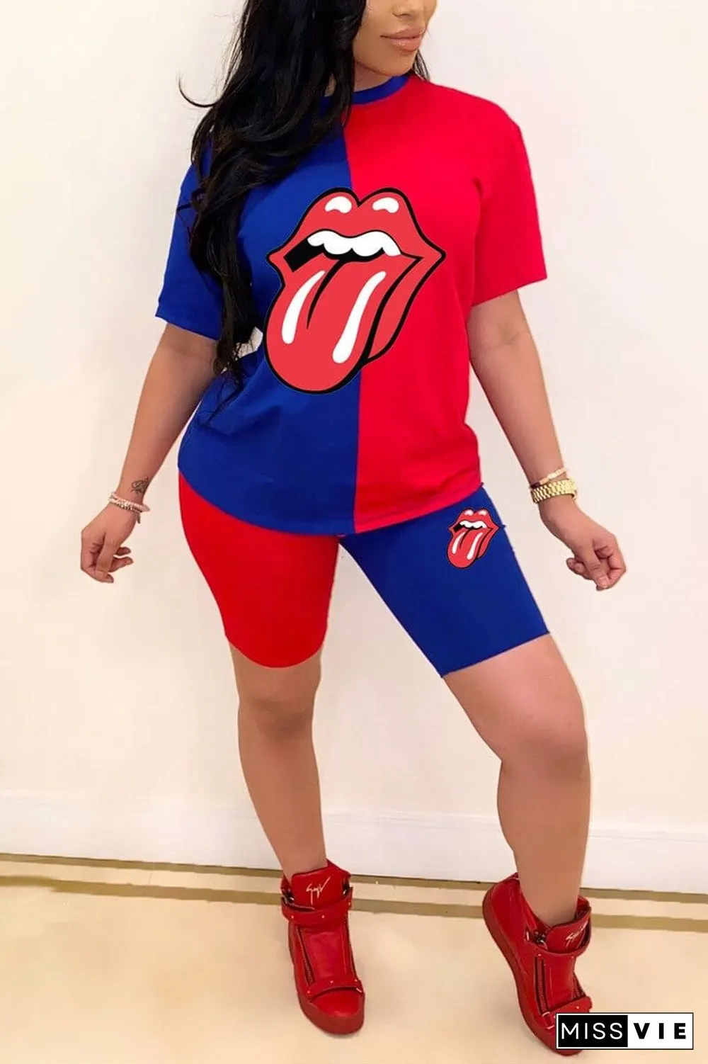 Casual Printed Round Neck T-Shirt Set