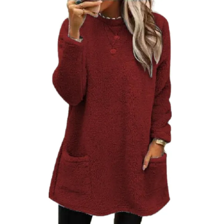Brownm Long Sleeve Pocket Fleece Sweatshirt T-shirt Sweaters