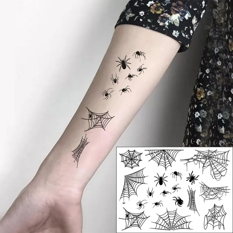 Waterproof Temporary Tattoo Sticker Spider Net web Gothic Face Art horrible Halloween Flash Tatoo Fake Tatto for Men Women