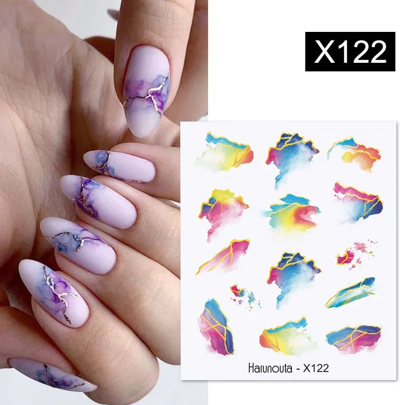 Harunouta Water Decals Ink Blooming Flower Leaves Transfer Nail Stickers Butterfly Love Heart Design Slider Watermark Decoration-Nail Inspo