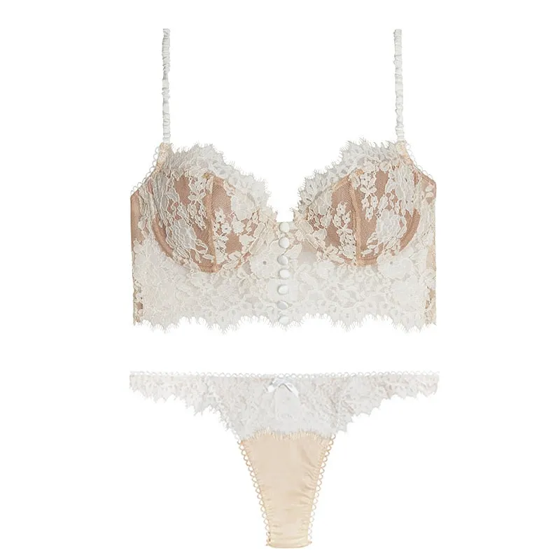 Sexy Lingerie Women Underwear Eyelash Lace Bralette Push Up Brassiere Pink Secret Bra Sensual Erotic Lingerie Bra and Panty Set