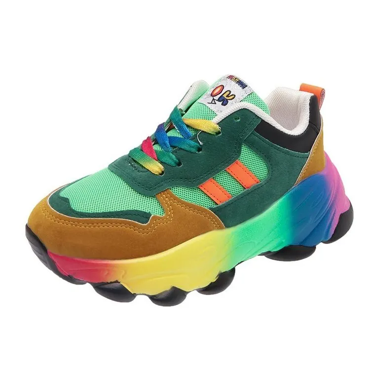 Colorful Dad Shoes Jelly Internet Hot Sports 2021 Spring New Color Matching Casual Personalized Platform Rainbow Women's Shoes