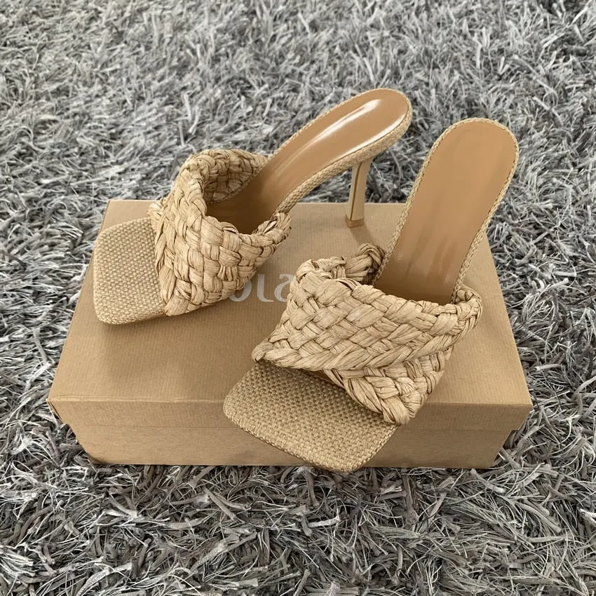 2022 Fashion Women Sandals Slipper New Summer Ladies Slides Square Open Toe High Heel Mules Slip On Sandal Shoes