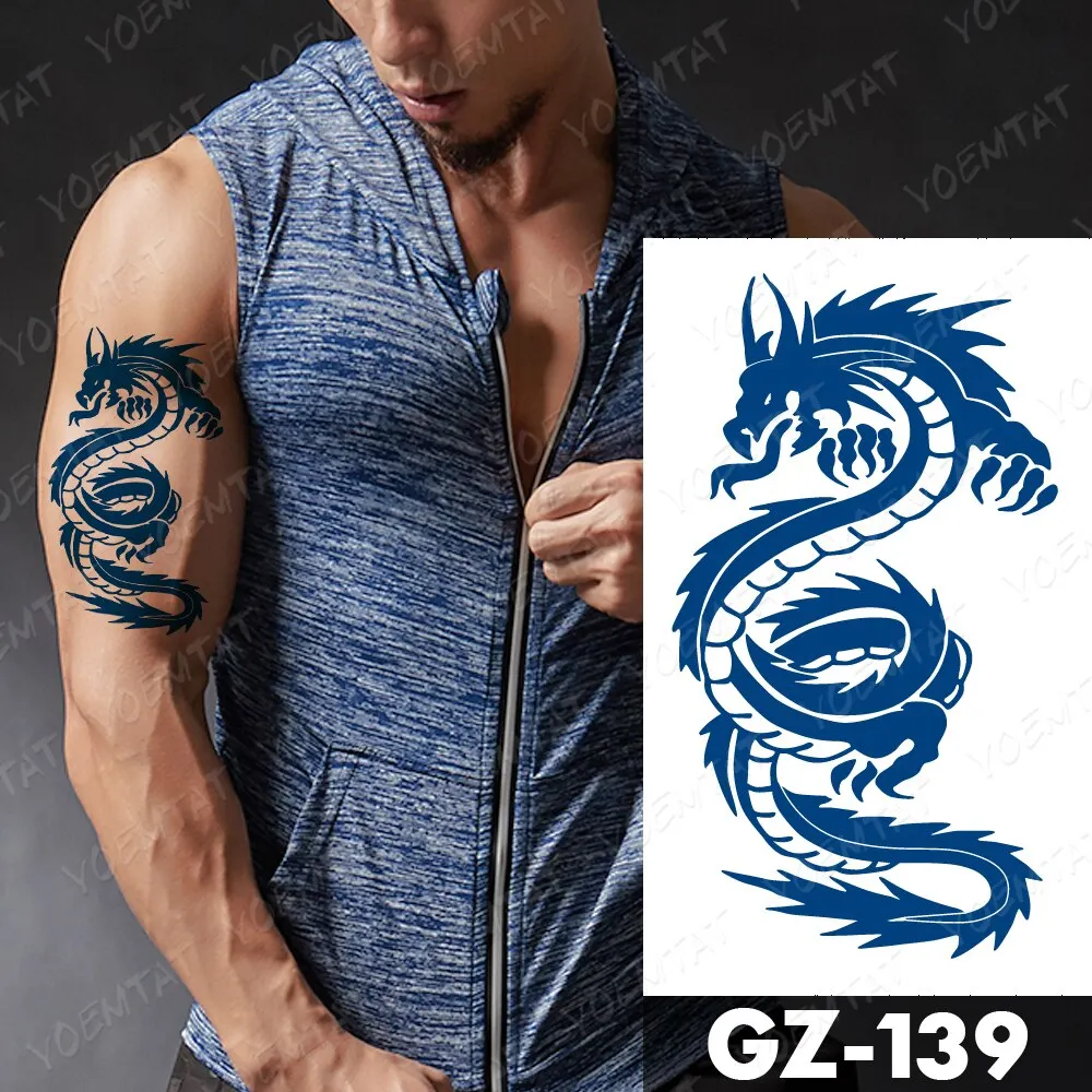 Sdrawing Lasting Ink Tattoos Body Art Waterproof Temporary Tattoo Sticker Line Dragon Tiger Totem Tatoo Arm Fake Fox Whale Tatto