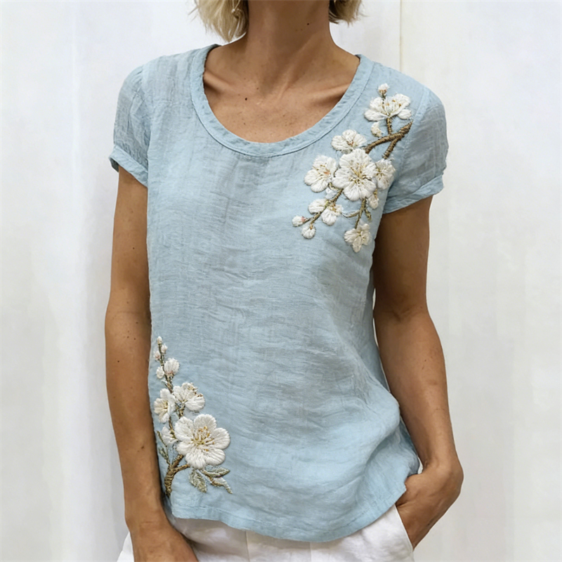 Classy Almond Blossom Art Vintage Linen Shirt elevenforest