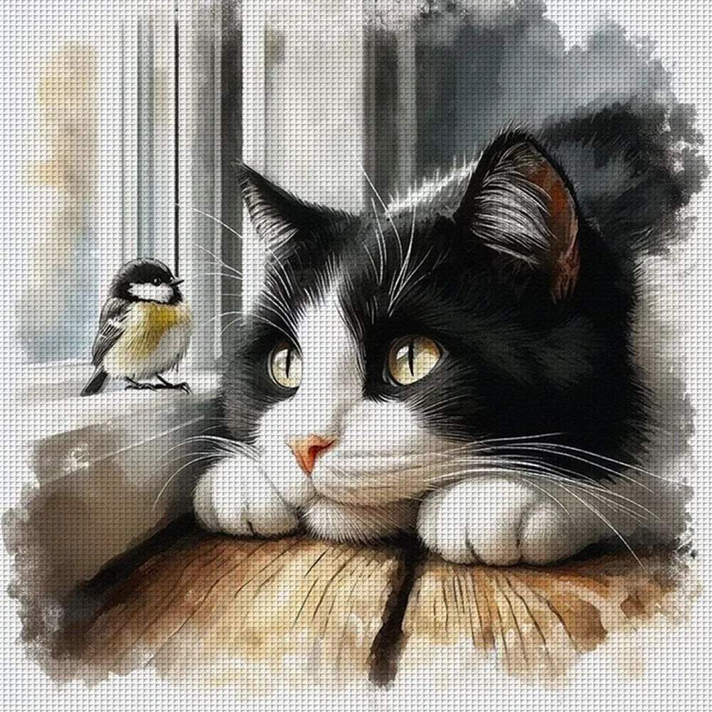 Cat And Bird-11CT Stamped Cross Stitch 40*40cm/15.75*15.75in