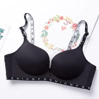 DERUILADY Comfort Skin Cotton Bralette Letter Straps Wireless Bra Sexy Lingerie Seamless Push Up Bras For Women Underwear