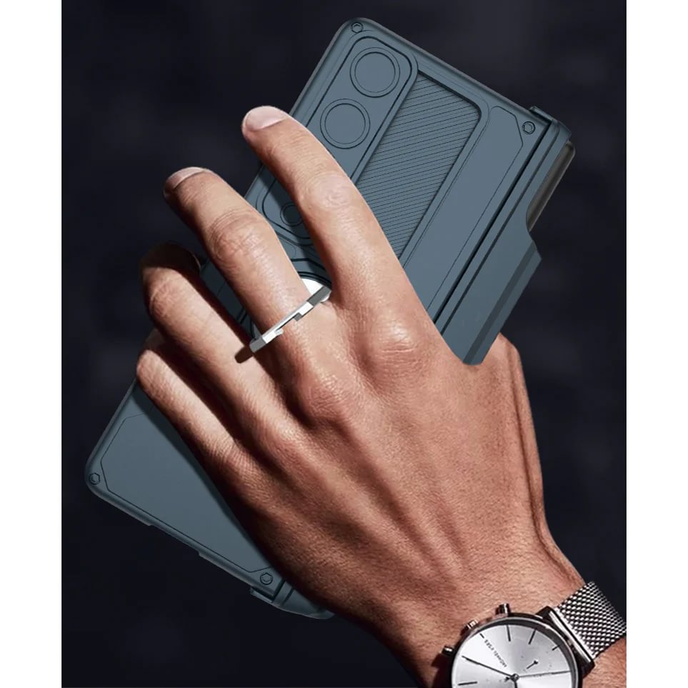 Applicable To Samsung Z Fold 3/4/5Slide Rail Lens Cover Push Window 2-In-1 Ring Holder Folding Phone Case