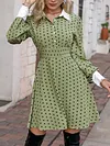 Contrast Color Lapel Collar Polka-Dot A-Line Fashion Mini Dress