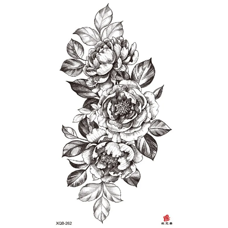 Sdrawing Temporary Sleeve Tatooo Stickers Tiger Lion Elephant Rose Flowertattoo Arm Body Art Fake Tatoo Male Female Black