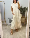 Women Pleated Simple Solid Color Dress
