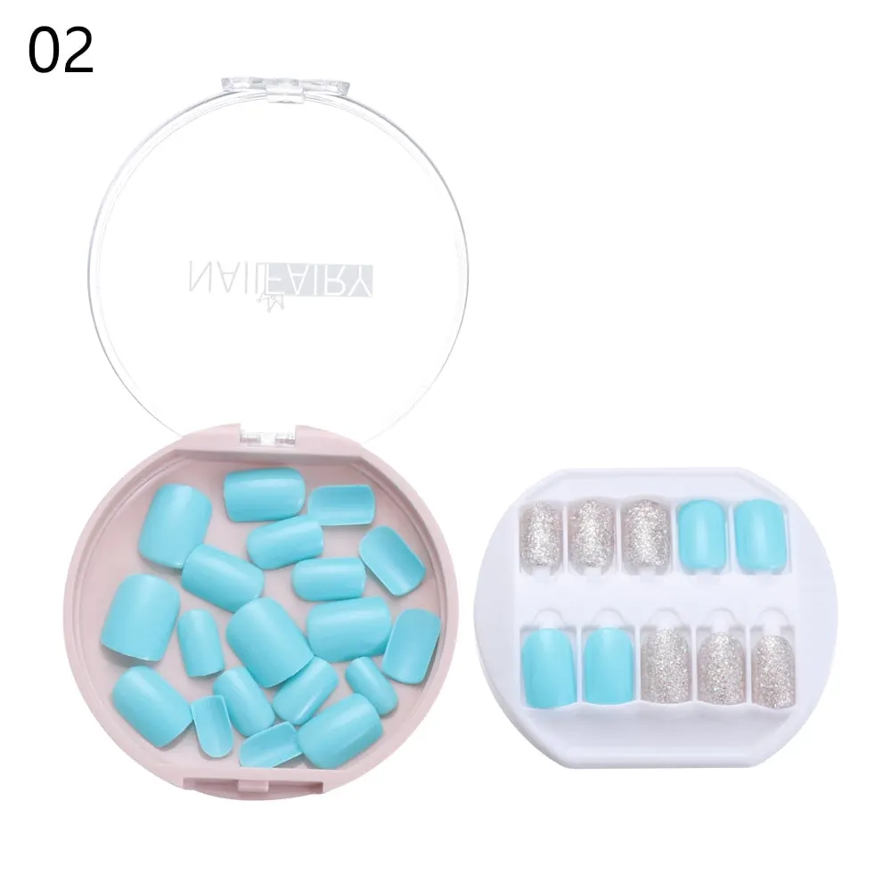 30PCS/Set Fake Nails Press Coffin False Full Artificial Short Kiss Detachable Stick Designs Press Nails Art Tipsy Cover Box