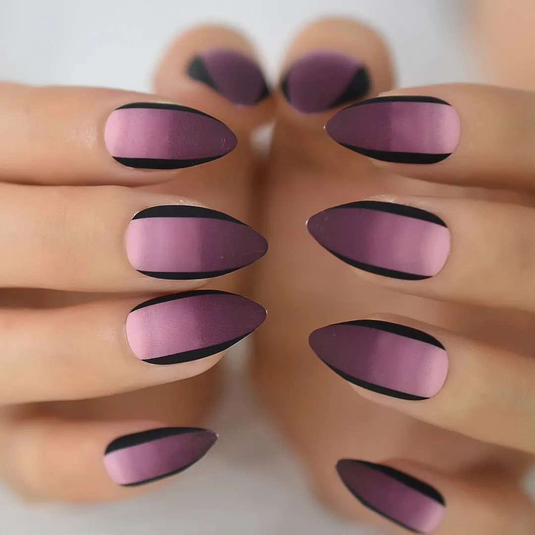 28pcs Nude Purple Short Almond Press on False Nails with Designs Gold Moon Starts Glossy Gel Fake Nails Finger Nail Decorations-Nail Inspo