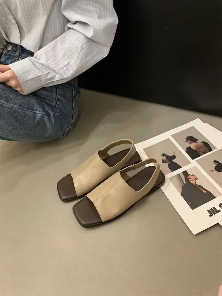 Churchf Churchf Version Square Sandals Female Summer 2023 New Flat Retro Fish Mouth Fashion Solid Color Beach Sandals
