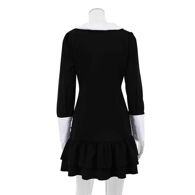 Churchf Churchf Wind 2023 Spring And Autumn New French Little Black Dress Fashion Color Lapel Show Thin Wrap Hip Dress Women