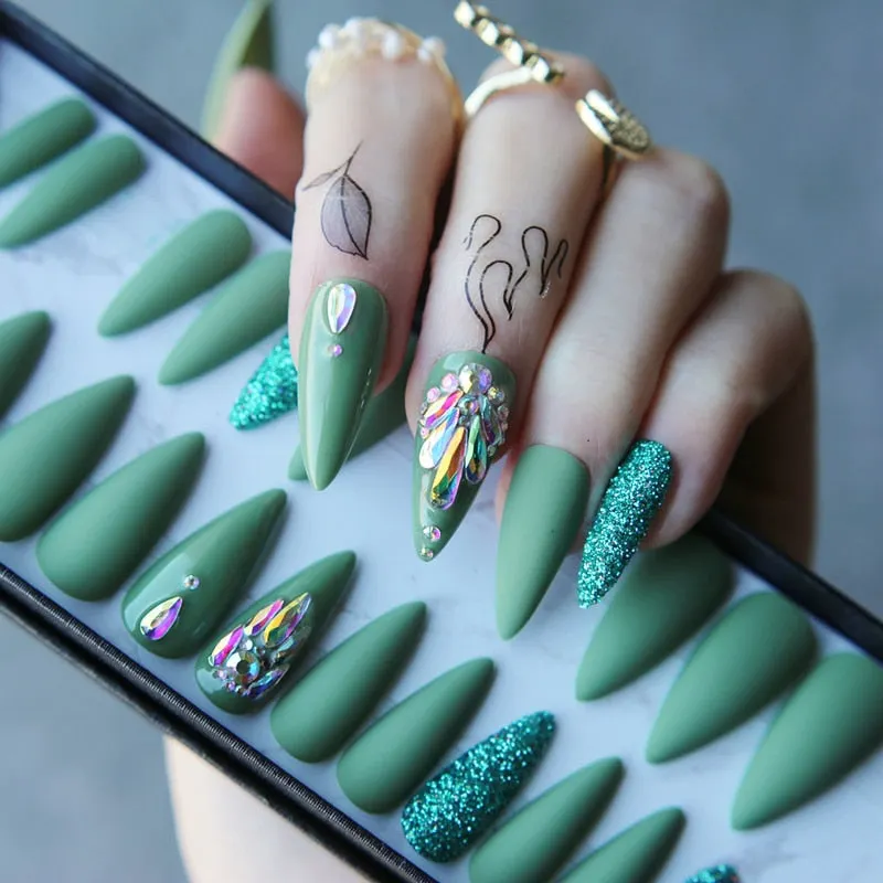Handmade nude coffin reusable Press on nails box 24pcs Acrylic nails crystal nails bling Microdrill glitter Ballet fasle nails-Nail Inspo