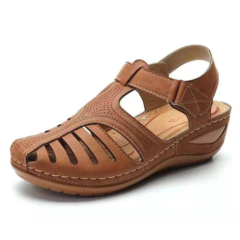 Qengg New Women Casual Sandals Vintage Wedge Fashion Flats Shoes Thick Sole Comfortable Non-Slip Slippers Zapatillas De Mujer
