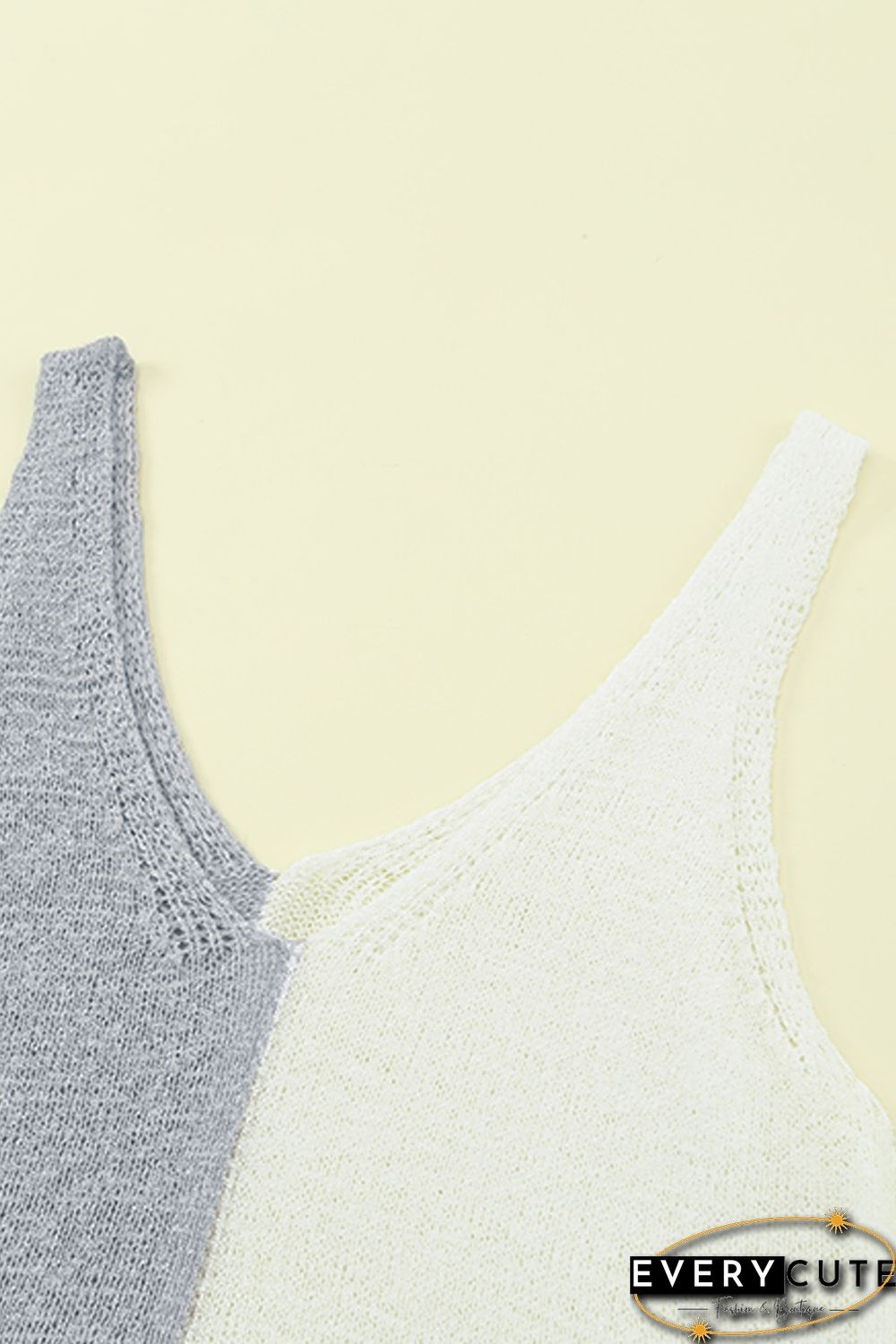 White Color Block Knitted Tank Top