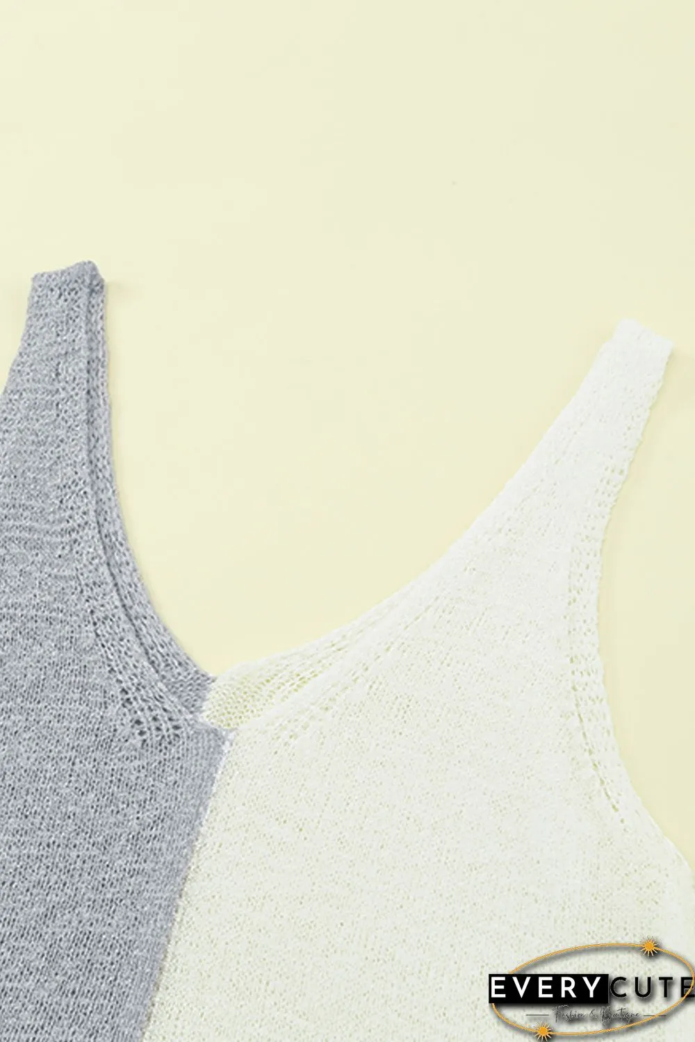 White Color Block Knitted Tank Top