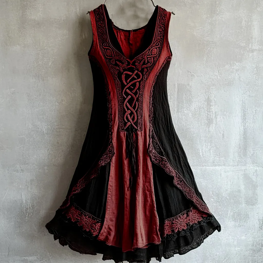 Viking Tribal Celtic Knot Lace Art Linen Tank Dress