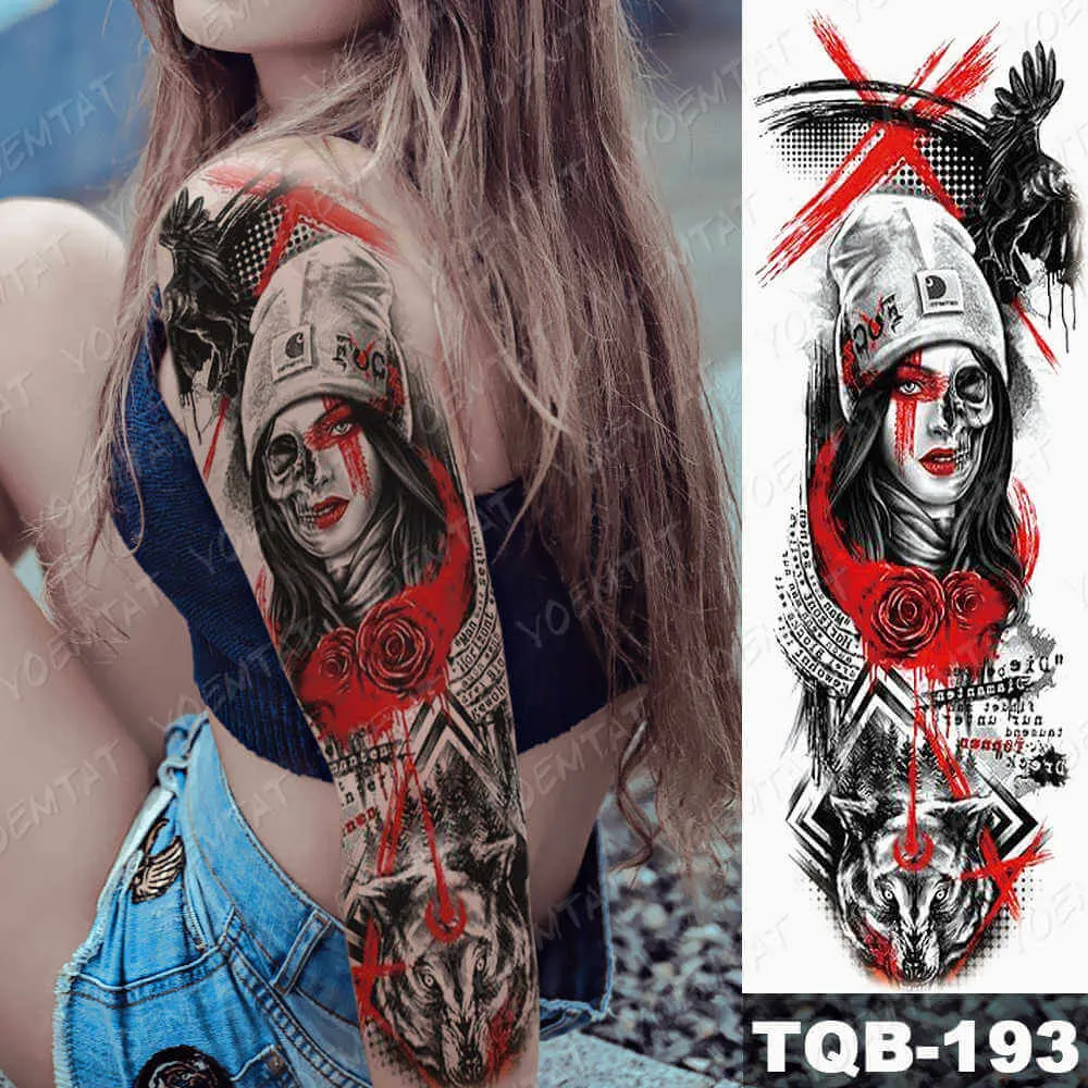 Large Arm Sleeve Tattoo Japan Samurai Waterproof Temporary Tatto Sticker Geisha Waist Leg Body Art Full Fake Tatoo Women Men