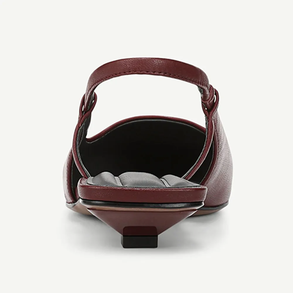Maroon Pointed Toe Flats Stretch Strap Casual Slingback Shoes