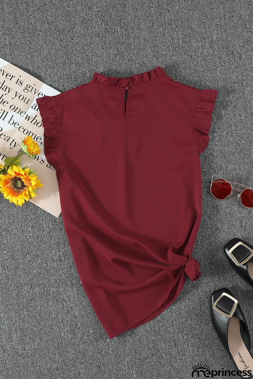 Summer Red Crew Neck Flounced Tank Top