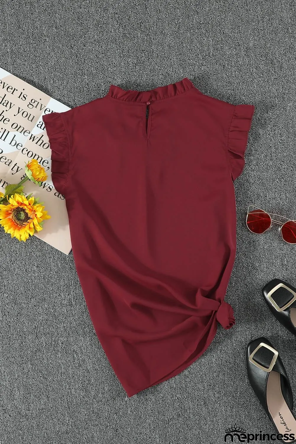 Summer Red Crew Neck Flounced Tank Top