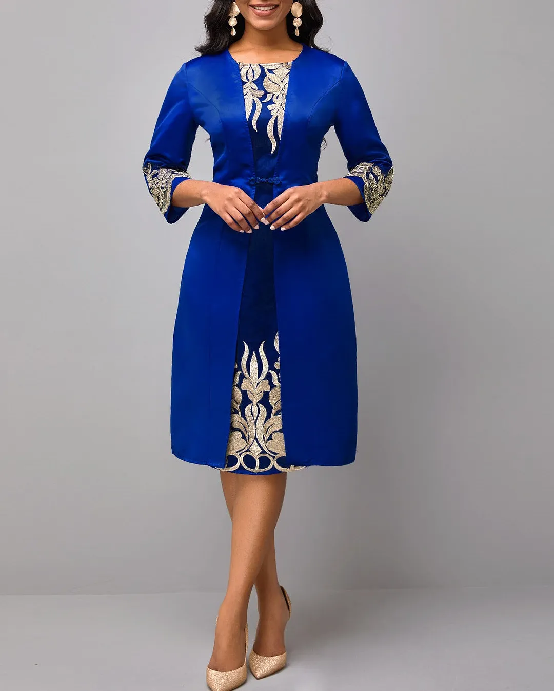 Brownm Stitching Commute Slim-fit Party Mesh 3/4 Dresses