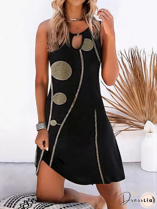 Casual Dress Mini Dress Black Blue Sleeveless Geometric Print Spring Summer Crew Neck Basic Daily Weekend Summer Dress S M L XL XXL 3XL 4XL 5XL for Women