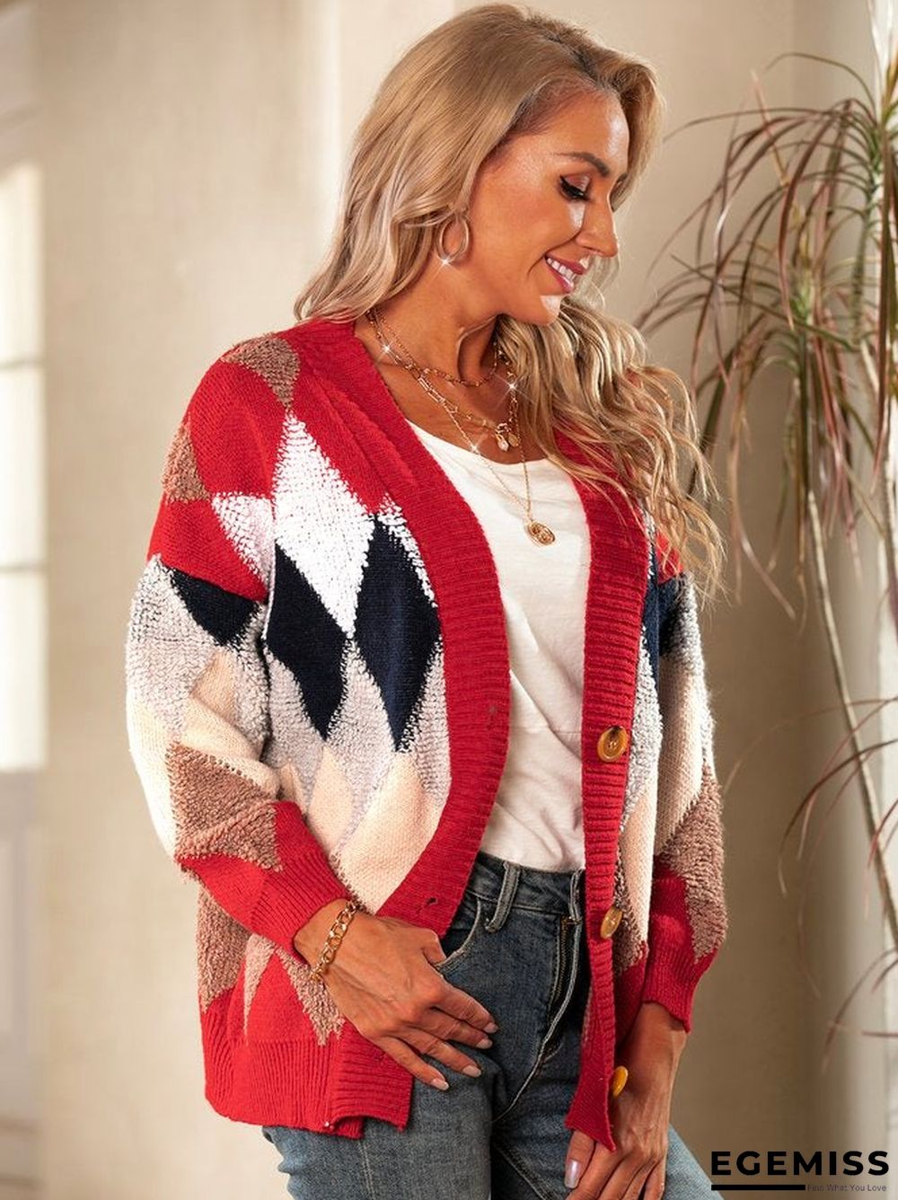 Knitted Jacquard Long Sleeve Outerwear | EGEMISS