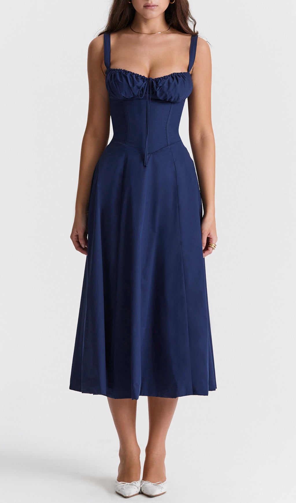 Fashionslee WomenFrench Navy Bustier Sundress