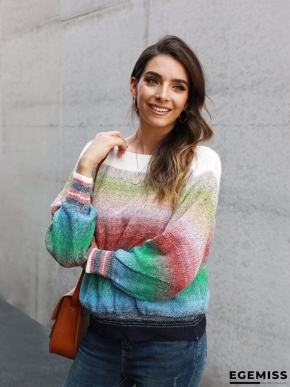 Color-Block Casual Ombre/tie-Dye Shift Sweater | EGEMISS