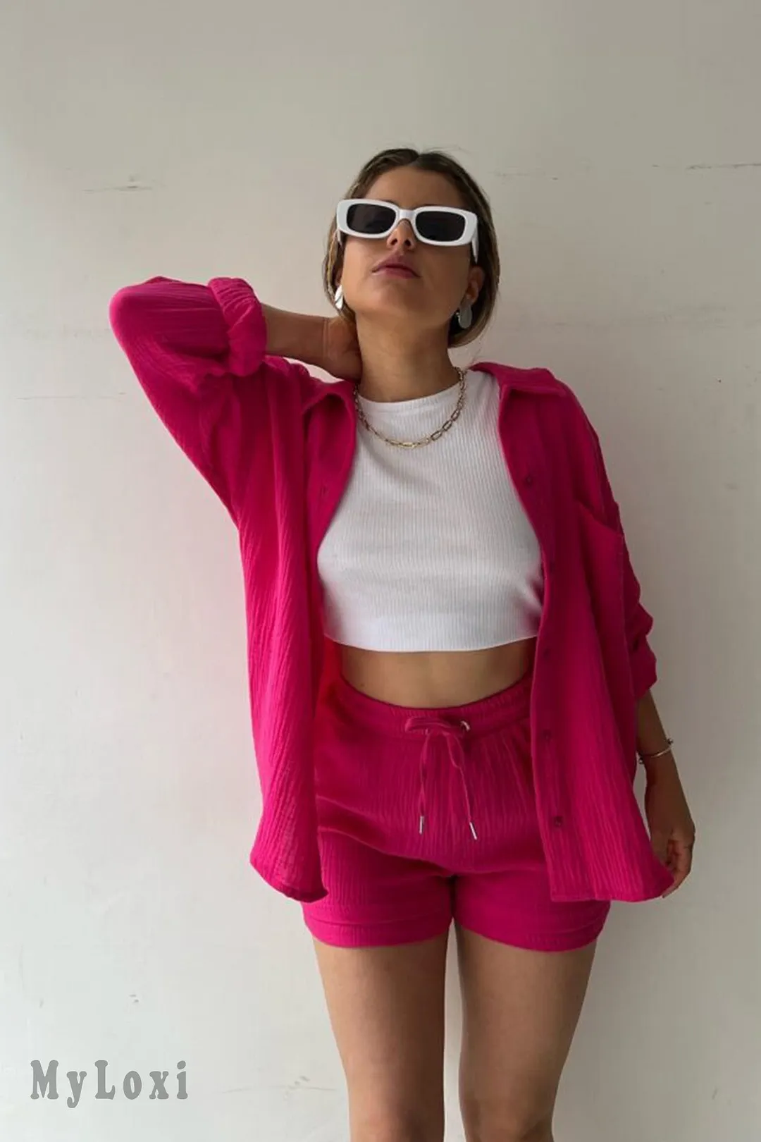 Long sleeve shirt short set