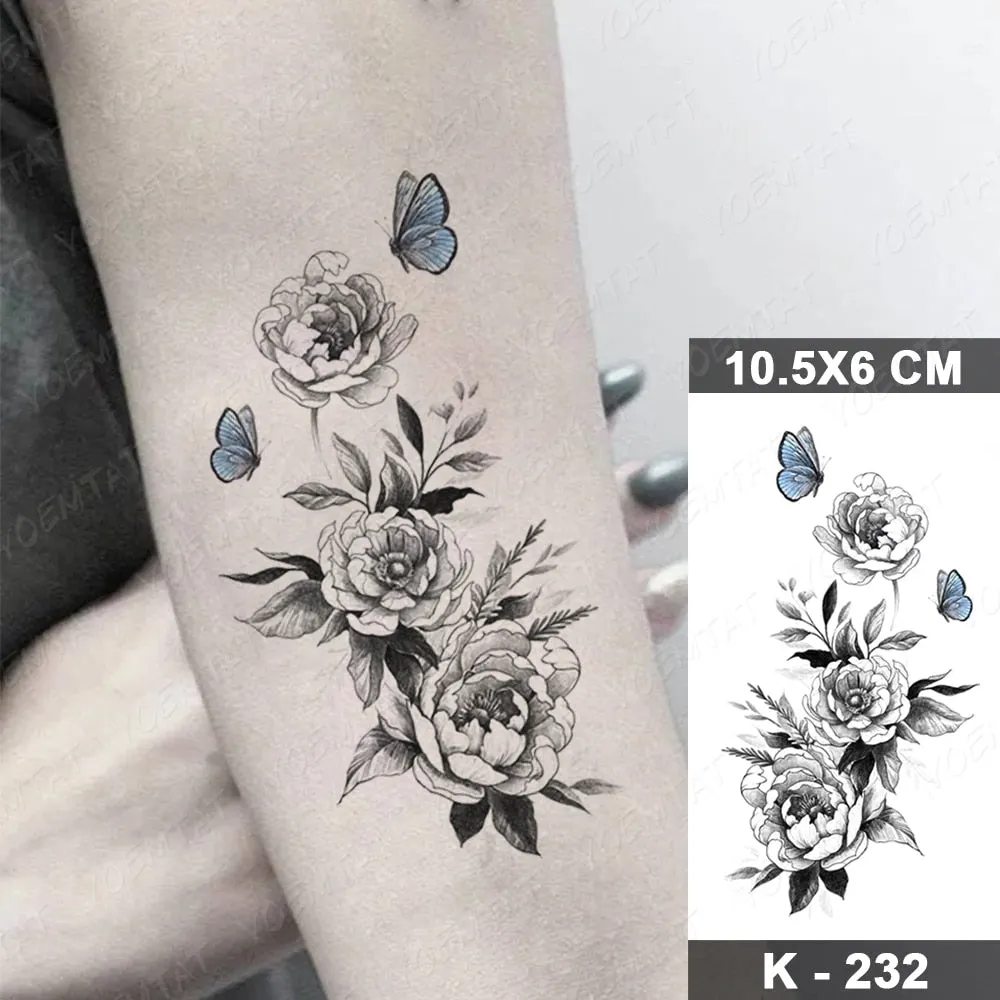 Waterproof Temporary Tattoo Sticker Black Point Line Sunflower Geometric Rose Flash Tatoo Fake Tatto For Body Art Women Men