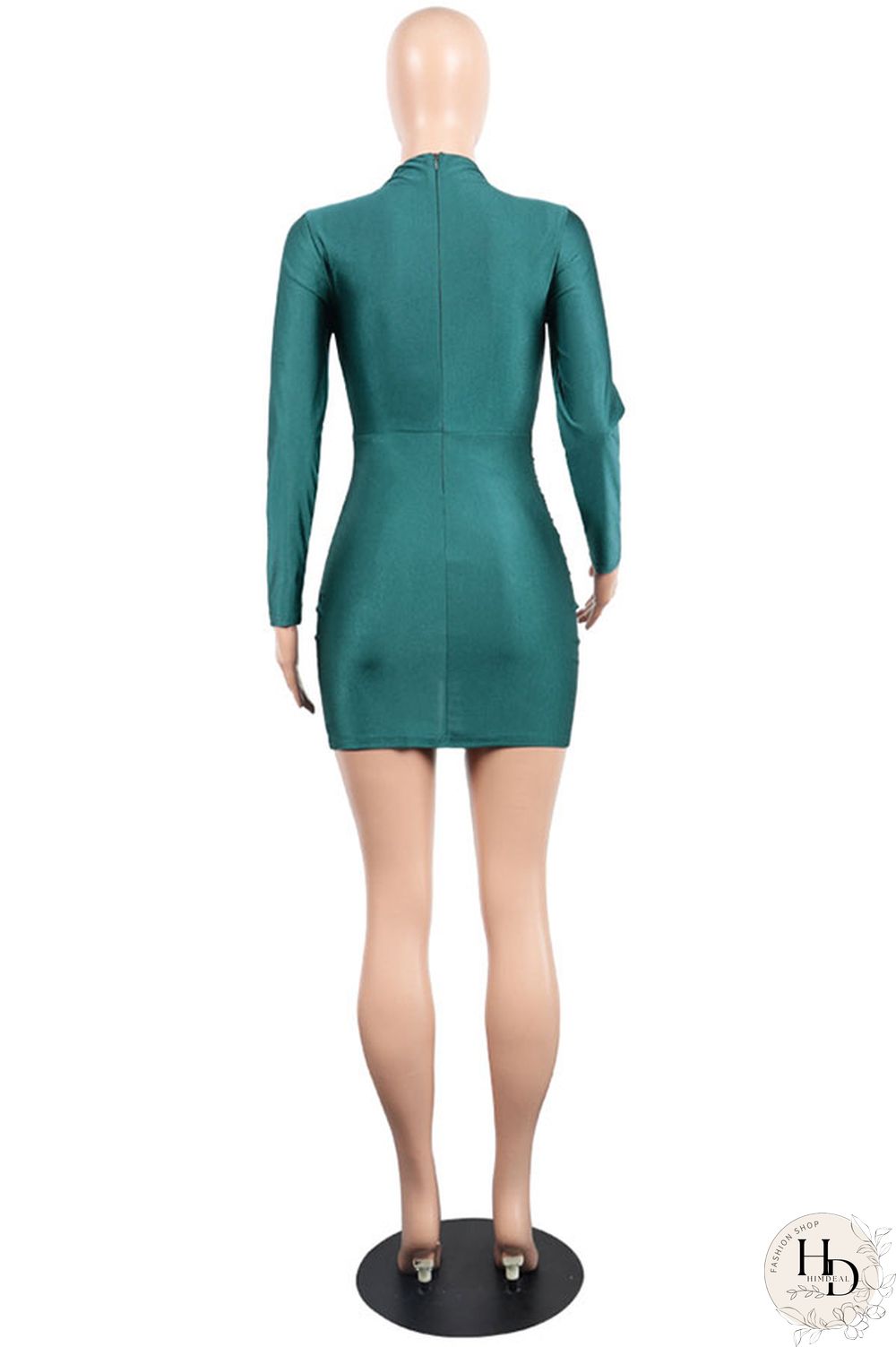 Blue Polyester Long Sleeve Mid Solid Hip skirt shorts