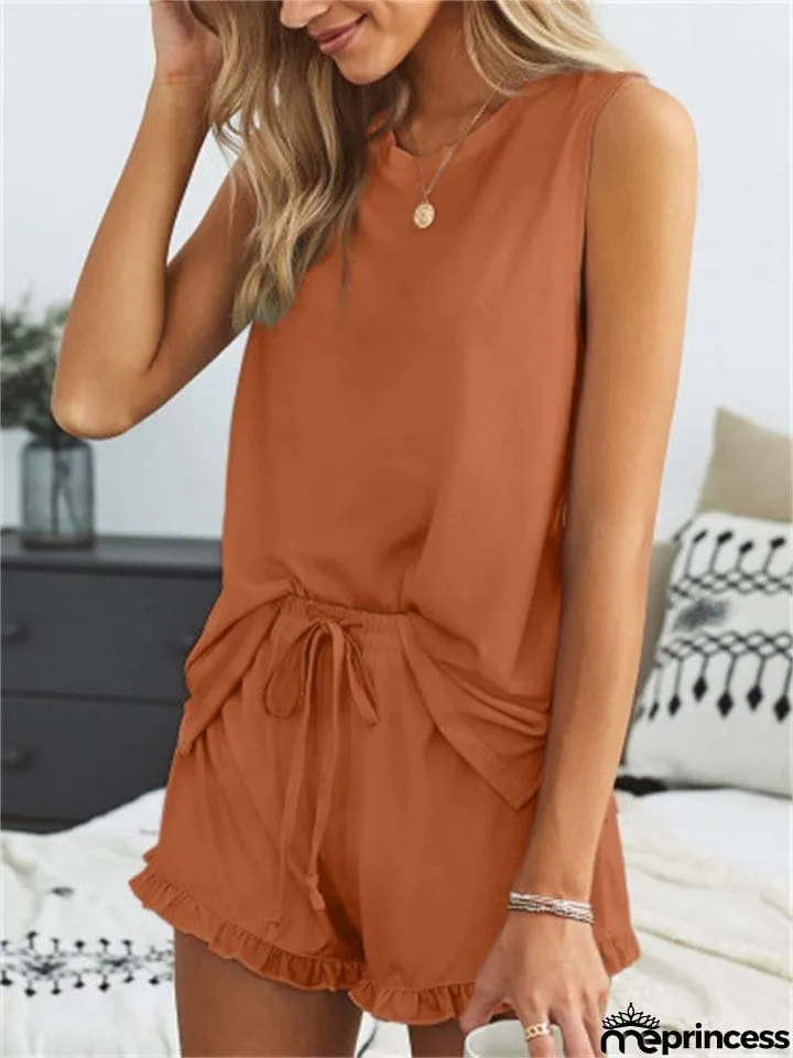 Women's Loose Cozy Round Neck Sleeveless Summer Sets