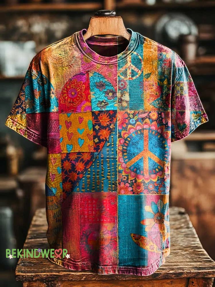 Retro Floral Heart Shape Peace Sign Love and Peace T-shirt Multicolor / S