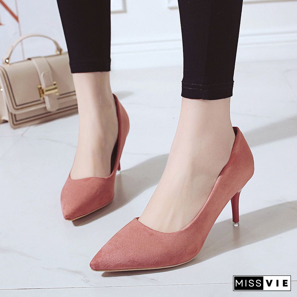 High Heels Leopard Shoes Women Pumps Office Stiletto Faux Suede Wedding Party Slip On Sandals Femme Sexy Pumps