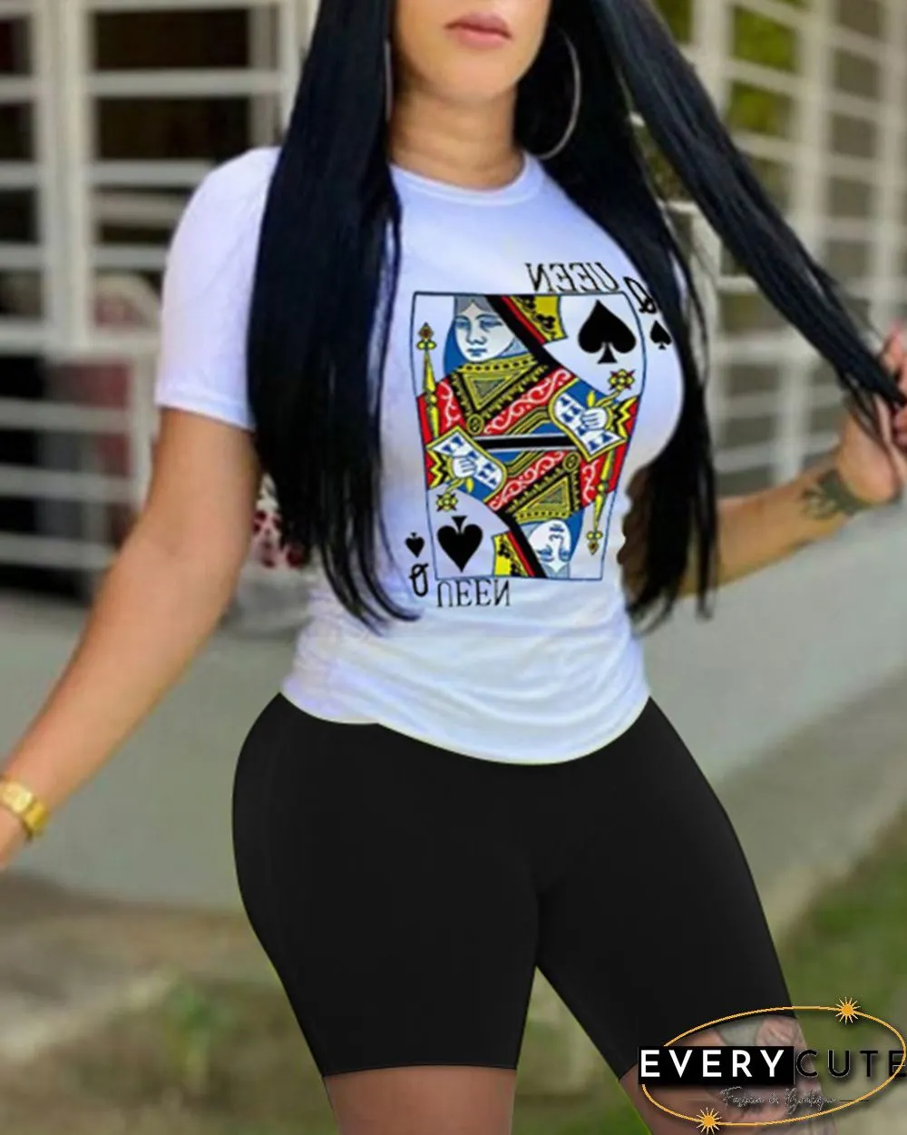 Poker Print Short Sleeve Top & Shorts Set