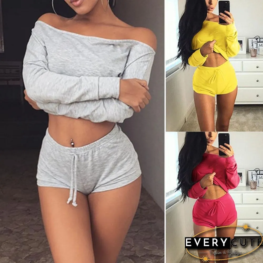 Summer Women Two-Piece Sports Crop Top Shorts Clothes Outfits