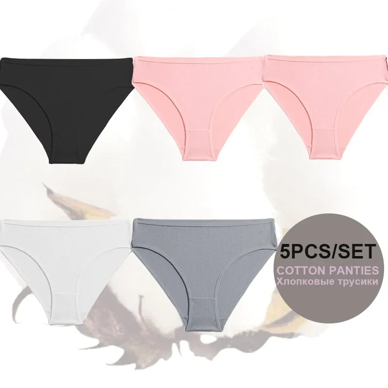FINETOO 5PCS/Set Lingerie Cotton Women Panties Lingerie S-XL Briefs Sexy Ladies Intimates Underwear Female Pantys New Underpants