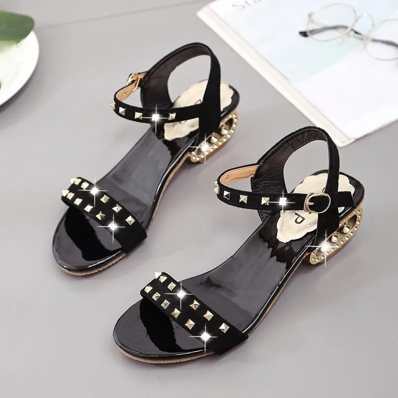 Plus Size 42 43 Women Sandals 2021 New 3cm Med Heels Fashion Shoes Women Summer Lady Sexy Comfortable Open Toe Casual Sandals