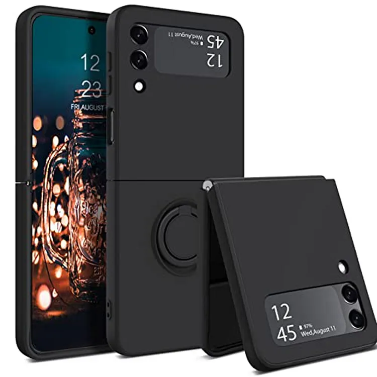 Luxury Ring Stand Magnetic Phone Case For Samsung Galaxy Z Flip 5 Flip 4 Bracket Skin Feel Silicone Cover For Samsung Z Flip 5 4