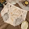 Sexy satin hollow stitching lace mesh plus size briefs