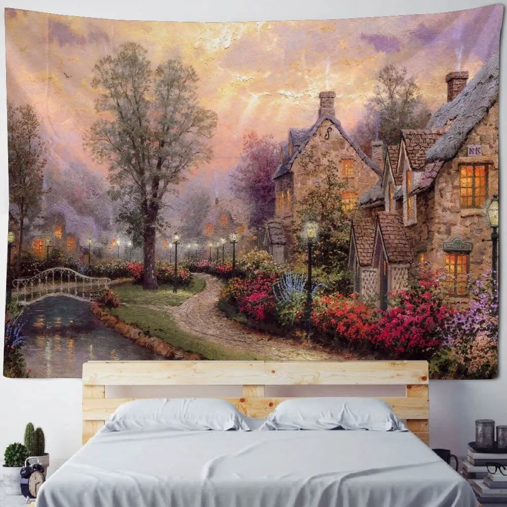 Nigikala Oil Painting Tapestry Retro Art Wall Hanging Kawaii Aesthetic Room Decor Hippie Home Wall Decor Yoga Mat Sheets