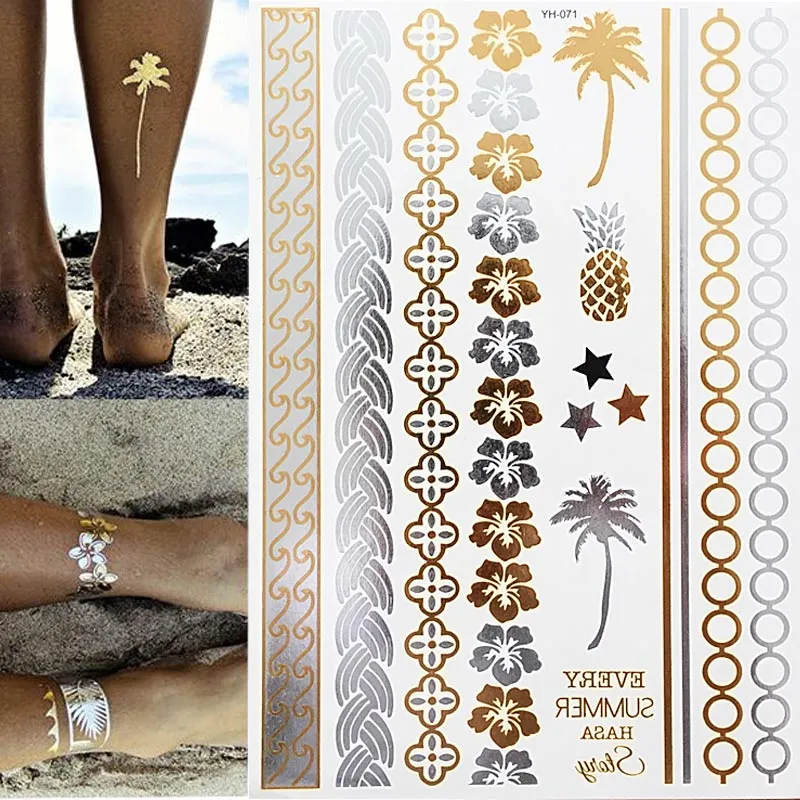 1pcs Tattoo Sticker Gold Foil Long-Lasting Temporary Temporary Tattoos for Girls