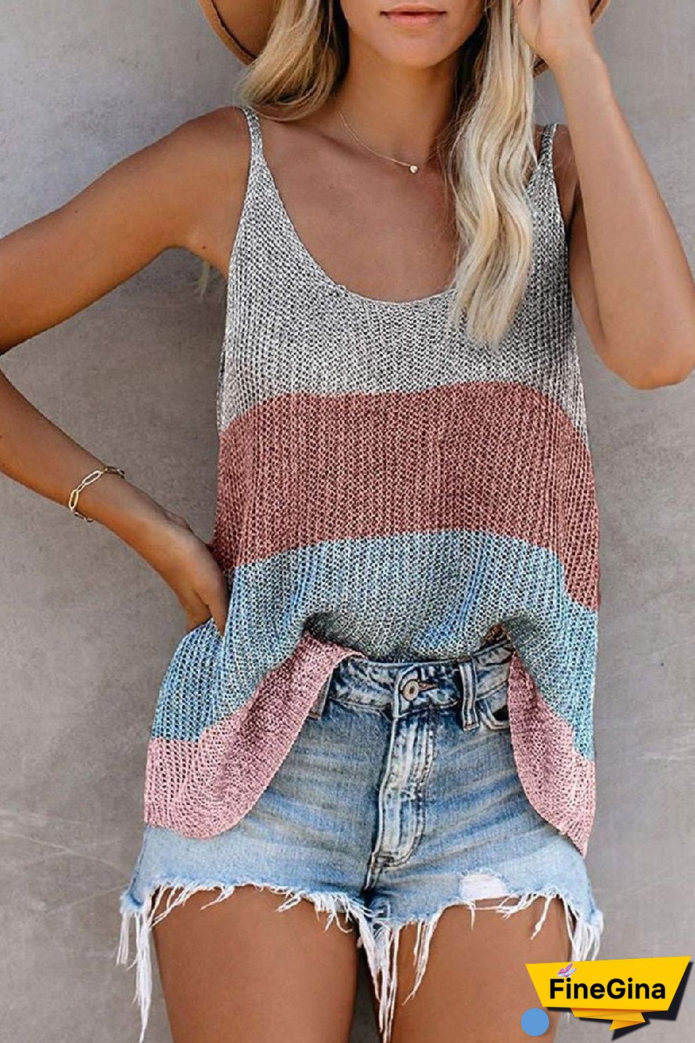 KarliDress Colorblock Metallic Cami Tank P12476