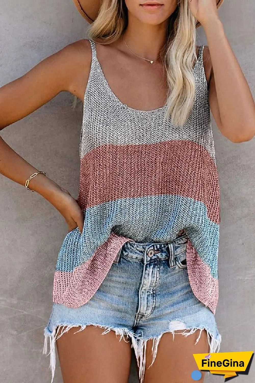 KarliDress Colorblock Metallic Cami Tank P12476